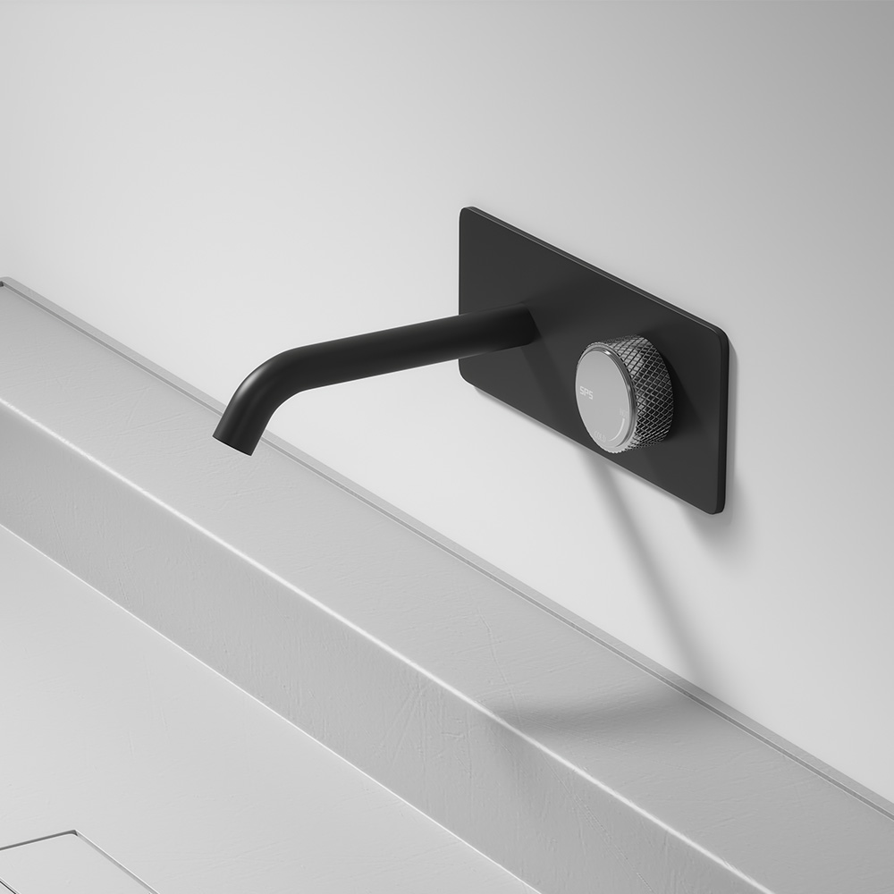 

Modern Wall-Mount Bathroom Sink Faucet with Single Knob in Black & Gray