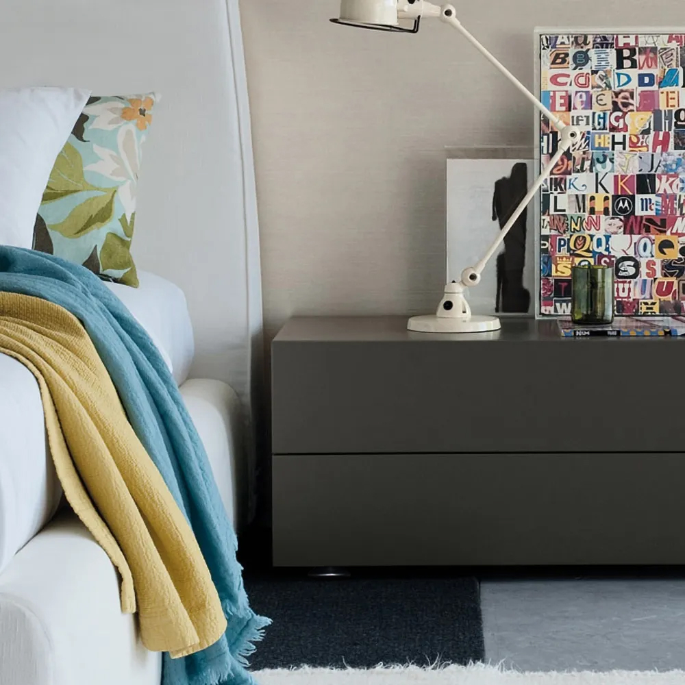 600mm Modern Minimalist Black Bedroom Nightstand with 2 Drawers