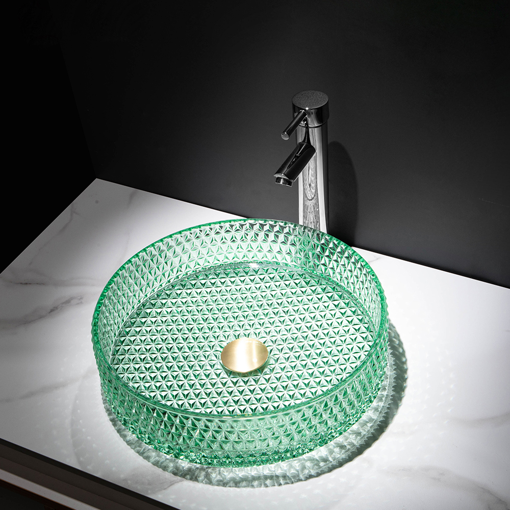

Vessel Transparent Diamond Shaped Crystal Glass Bathroom Wash Sink