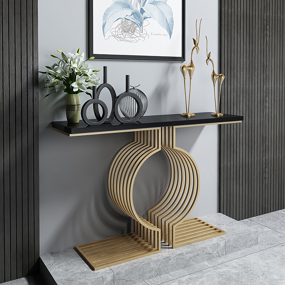 1000mm Modern Narrow Console Table with Geometric Metal Base White Entryway Table