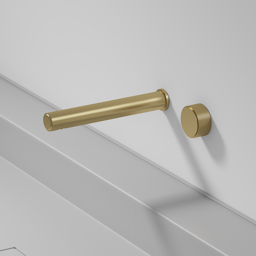 

Wall Mounted Bathroom Sink Faucet with Single Knob in Brushed Gold