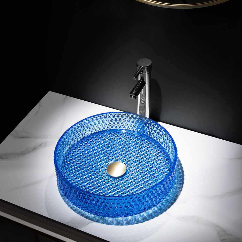 

Vessel Transparent Diamond Shaped Crystal Glass Bathroom Wash Sink