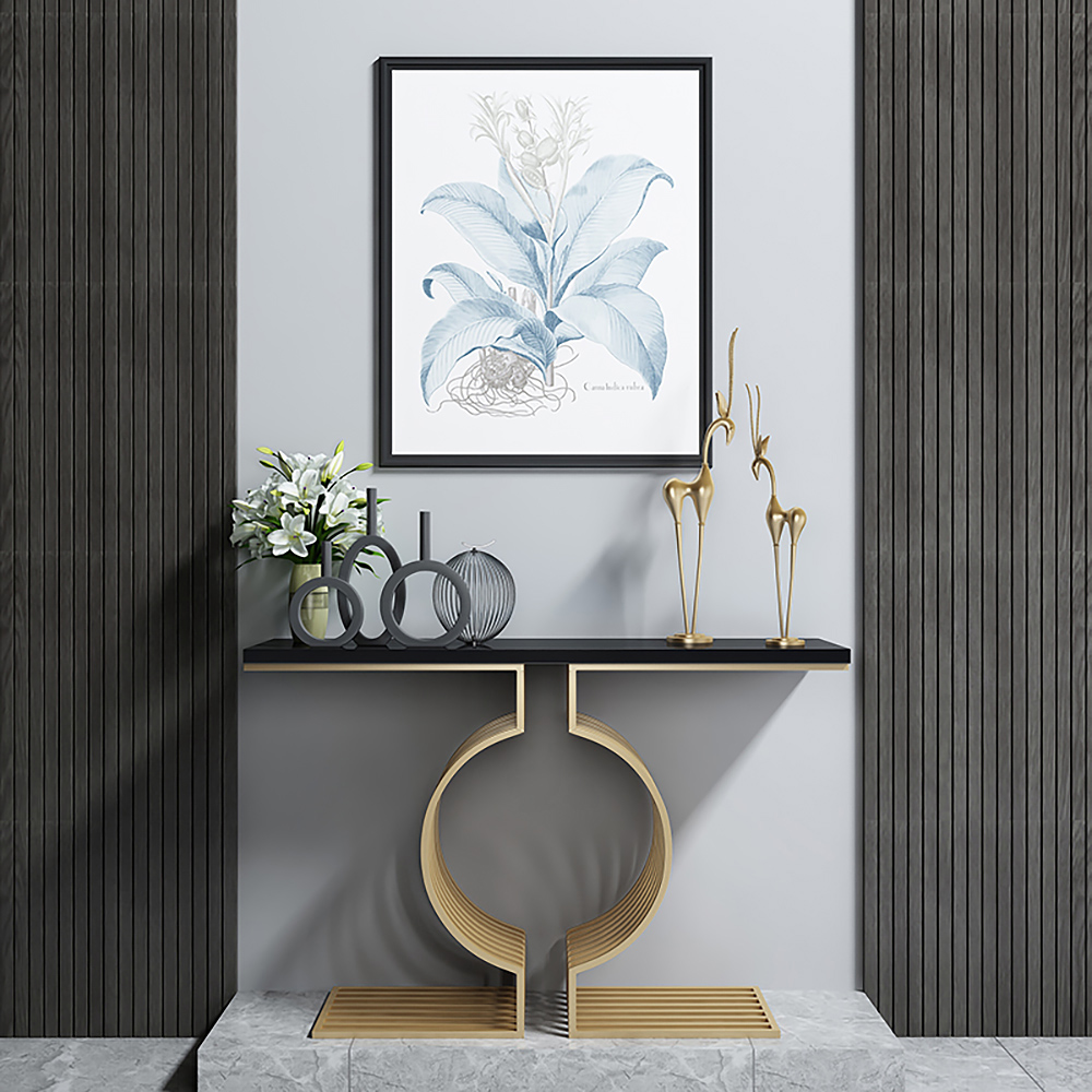 39.4" Modern Narrow Console Table with Geometric Metal Base White Entryway Table