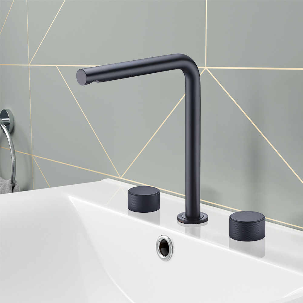 

Bathroom Widespread Sink Faucet Double Knobs in Matte Black