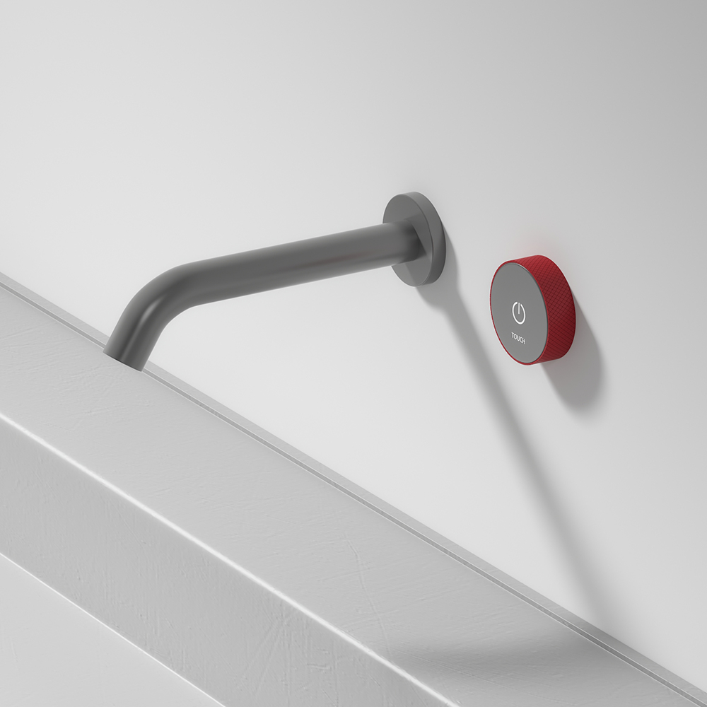 

Wall-Mount Widespread Bathroom Sink Faucet in Gray & Red