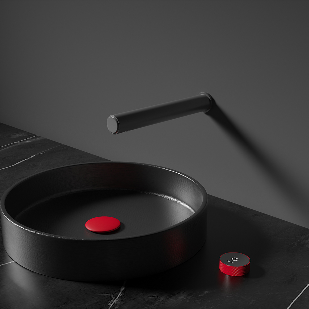 

Wall Mounted Bathroom Sink Faucet with Single Knob in Gray & Red