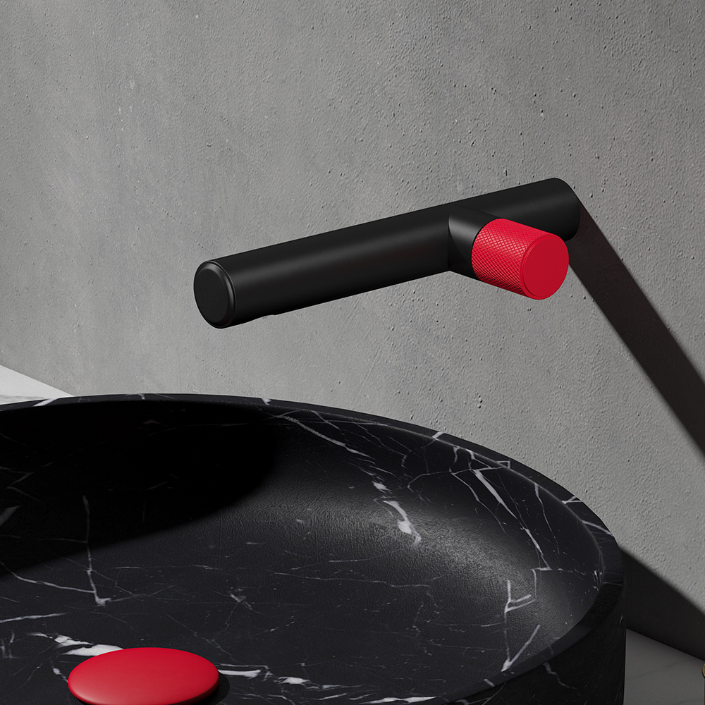 

Modern Wall-Mount Single Hole Bathroom Sink Faucet in Black & Red