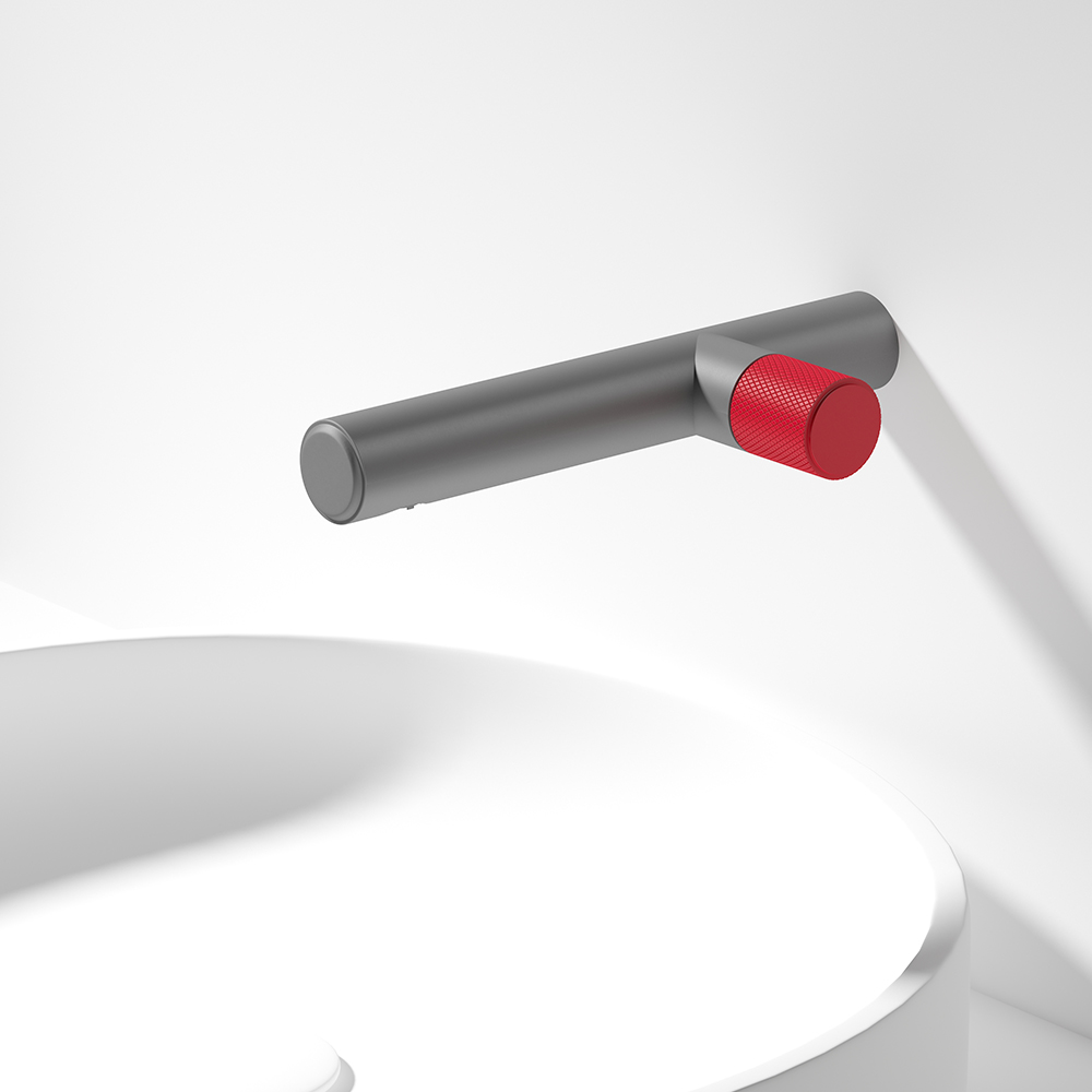 

Modern Wall-Mount Single Hole Bathroom Sink Faucet Gray & Red