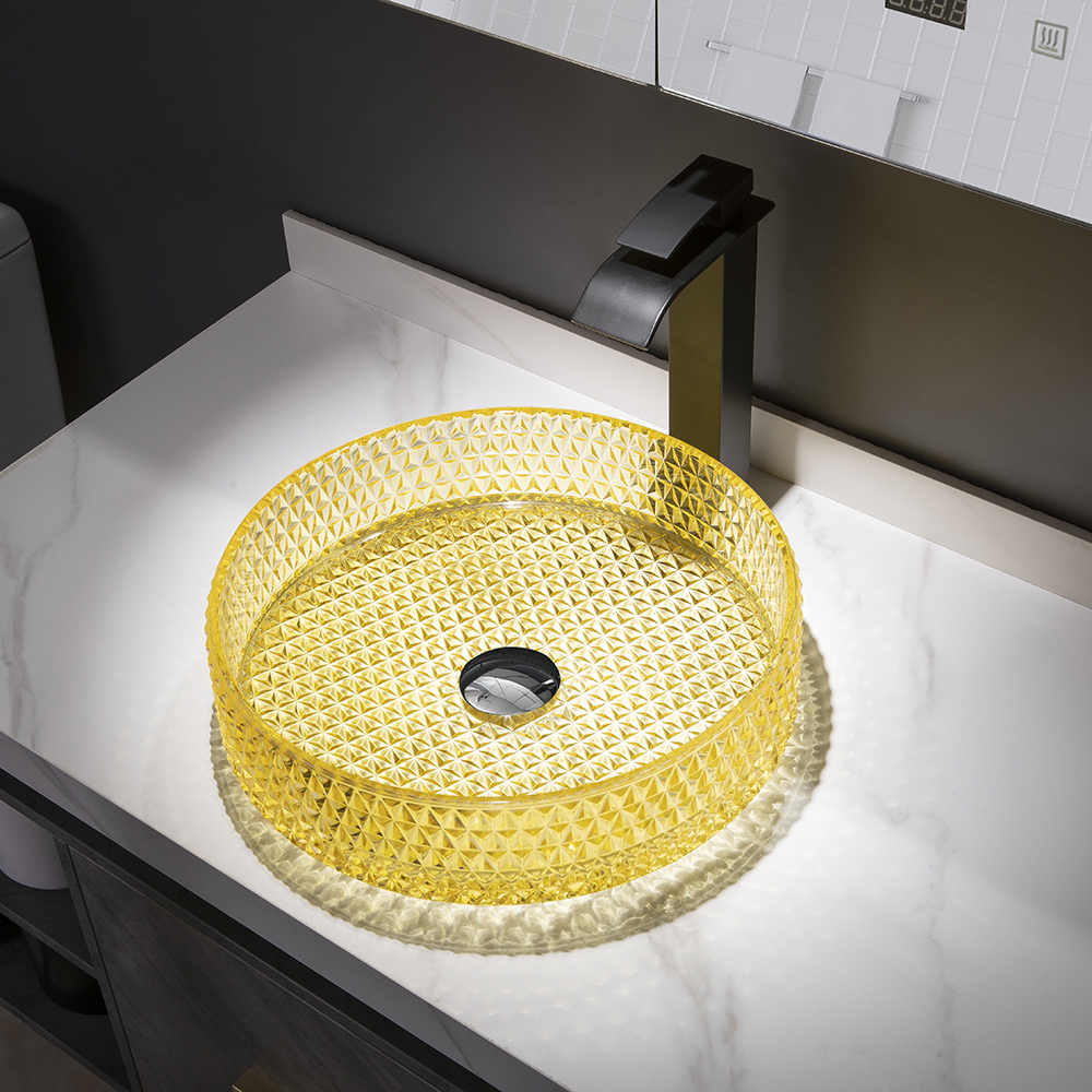 

Vessel Transparent Diamond Shaped Crystal Glass Bathroom Wash Sink