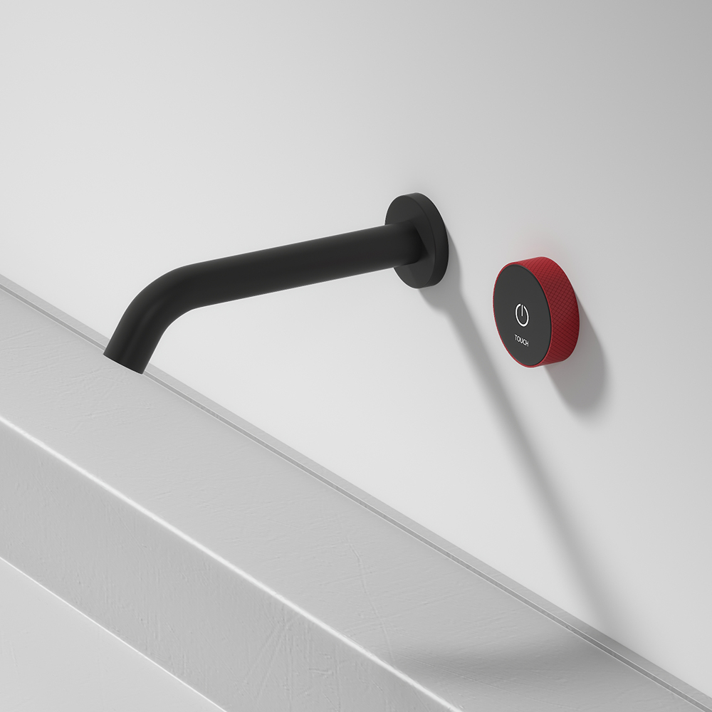 

Wall-Mount Widespread Bathroom Sink Faucet in Black & Red
