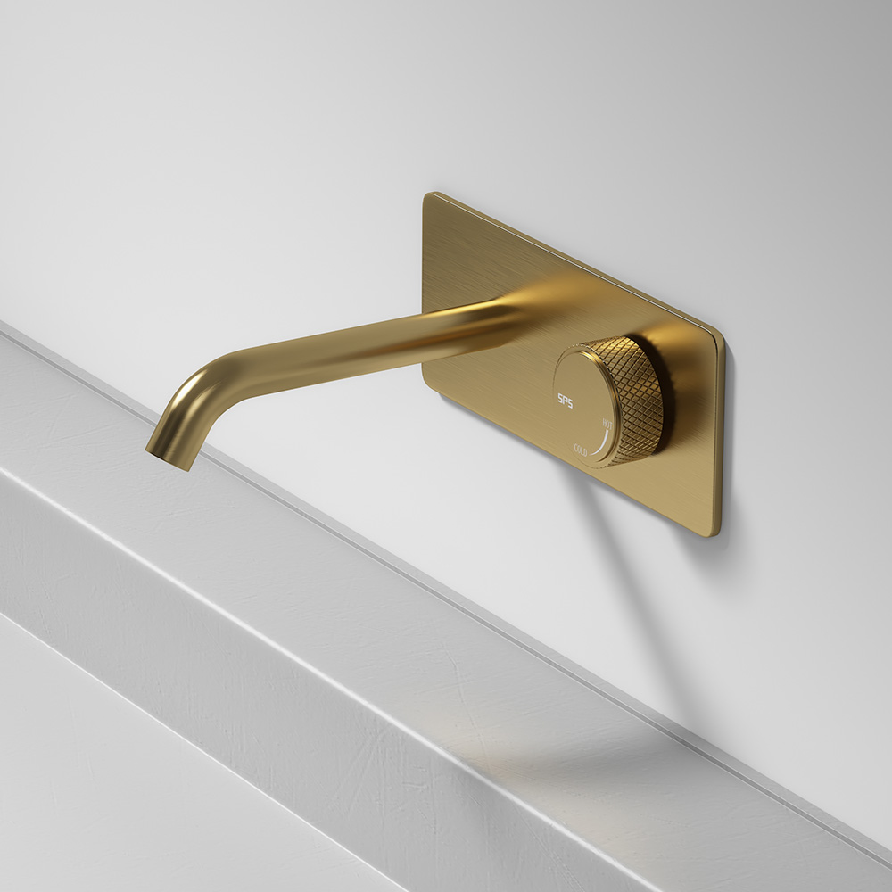 

Modern Wall-Mount Bathroom Sink Faucet with Single Knob in Brushed Gold