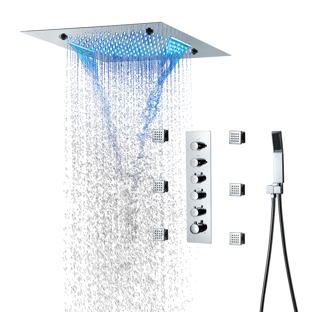 Wall-Mounted 20" Music Shower System Rainfall 5 Functions Thermostatic
