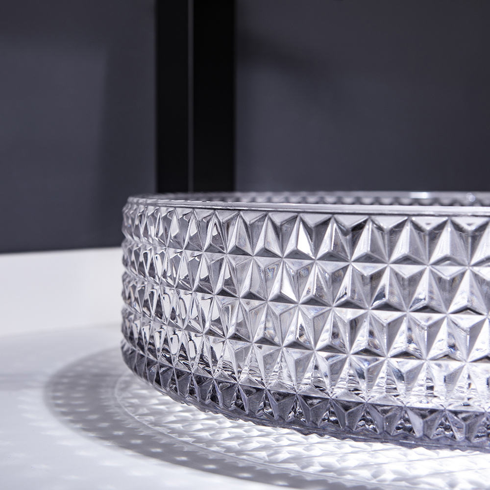 Countertop Transparent Diamond Shaped Crystal Glass Bathroom Wash Basin