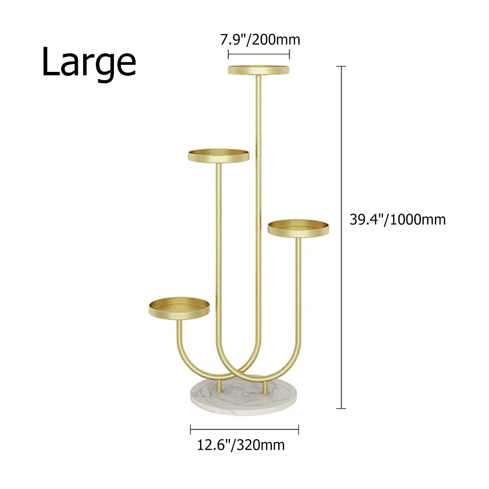 Metal Plant Stand 4-Shelf Gold Plant Pot Stand for Indoor & Outdoor in Large