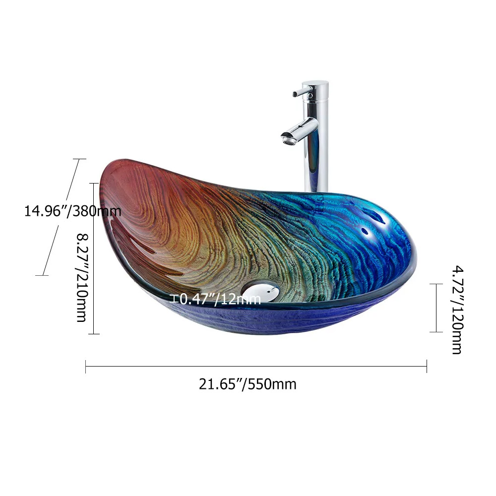 Tempered Glass Multicolour Teardrop-Shaped Bathroom Countertop Basin Wash Basin