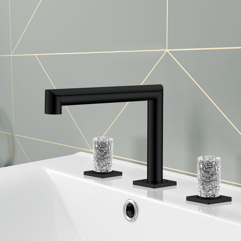 

Widespread Bathroom Sink Faucet Double Knobs Solid Brass in Matte Black & Clear Crystal