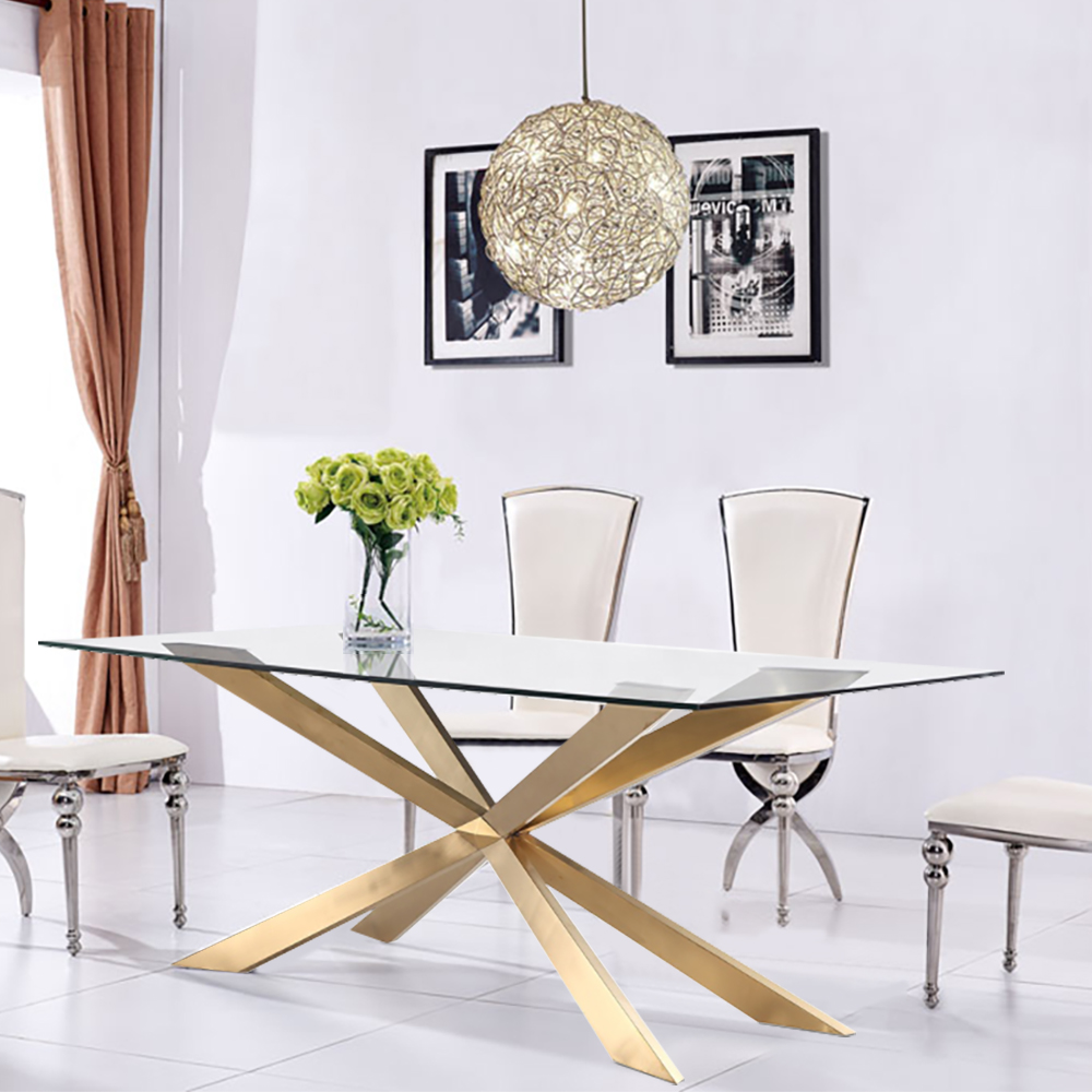 79" Minimalist Rectangle Tempered Glass Top Dining Table