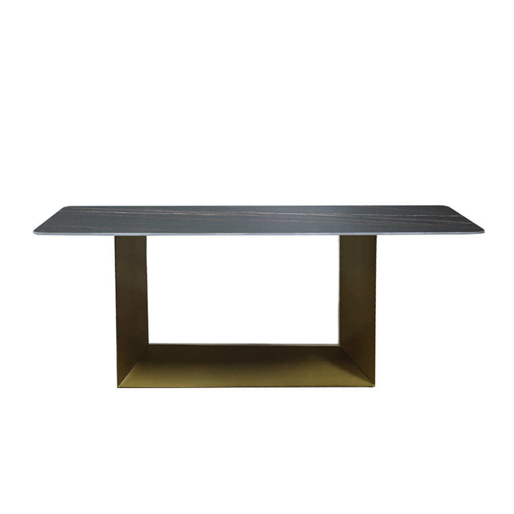 Modern Rectangle 87" Stone Dining Table in Antique Brass