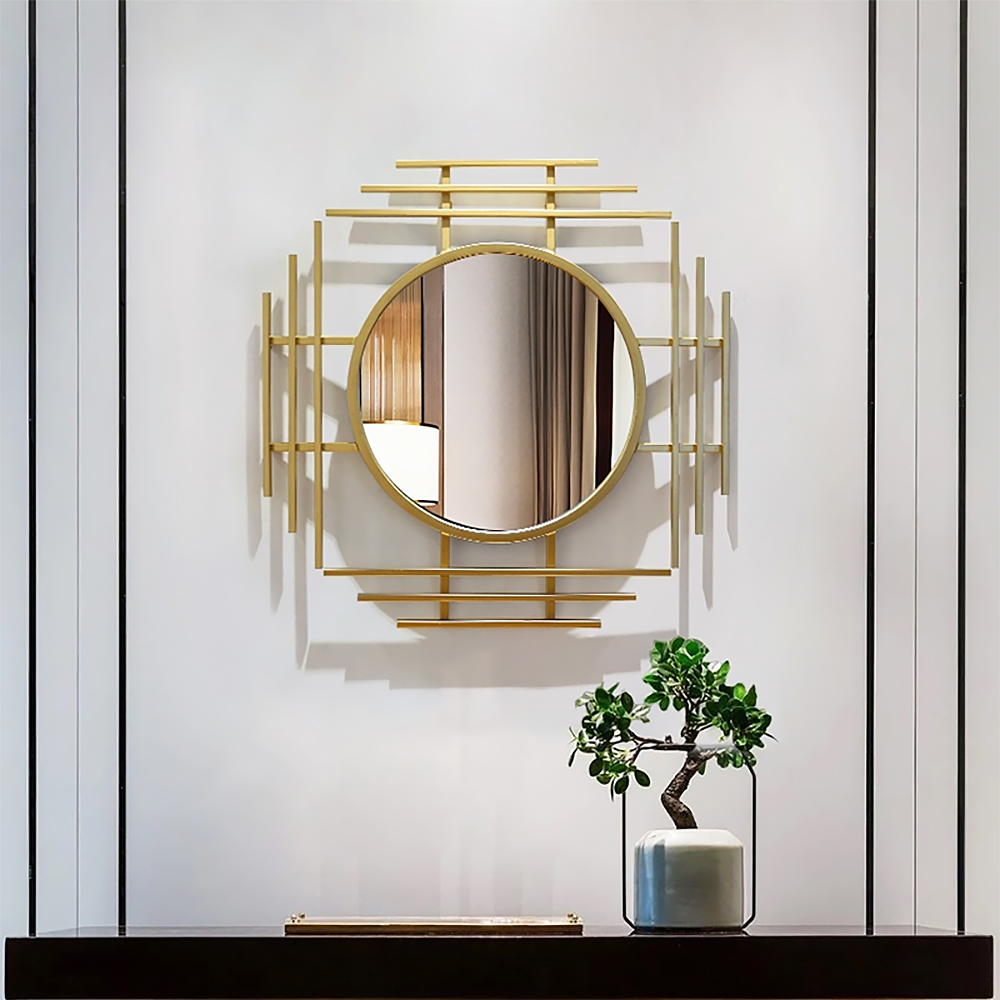 Image of Luxury Stylish 3D Geometric Gold Metal Wall Mirror Overlapping Home Decor