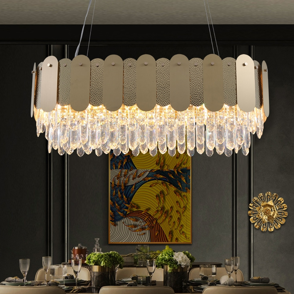 

Postmodern 17-Light Kitchen Island Light in Champagne Gold with K9 Clear Crystal Bars