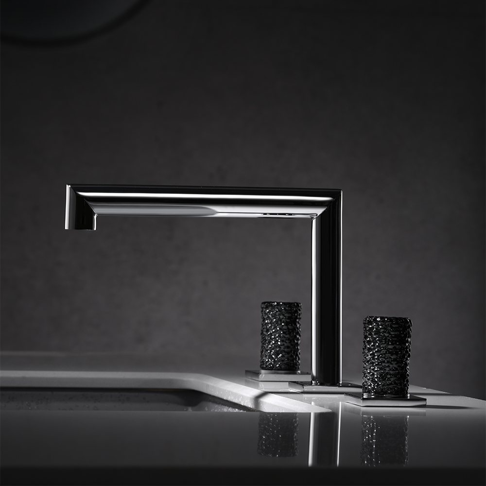 

Widespread Bathroom Sink Faucet Double Knobs Solid Brass in Chrome & Black Crystal