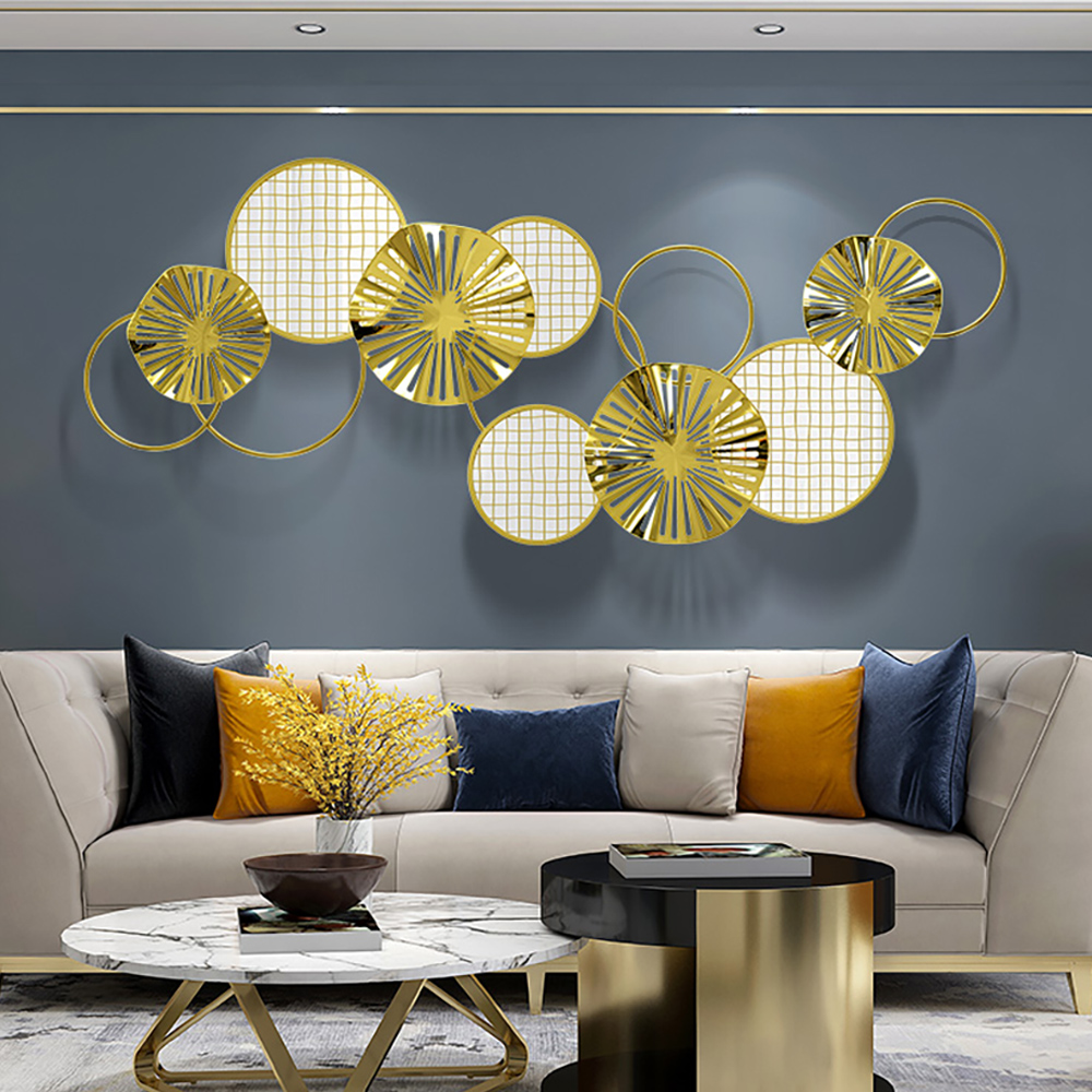

Modern Round Hollow-out Flowers Metal Wall Decor Home Hanging Art in Gold