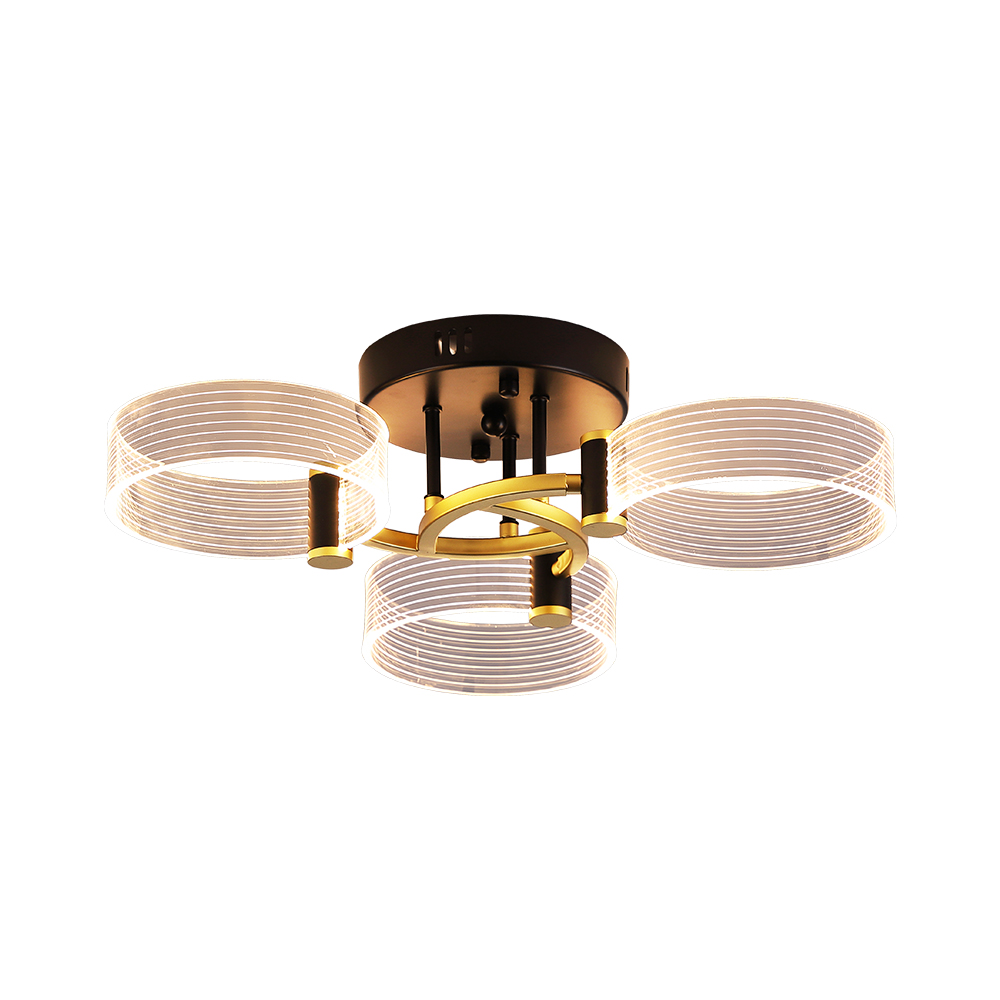 Modern LED Round 3-Light Semi-Flush Mount Light in Black & Gold