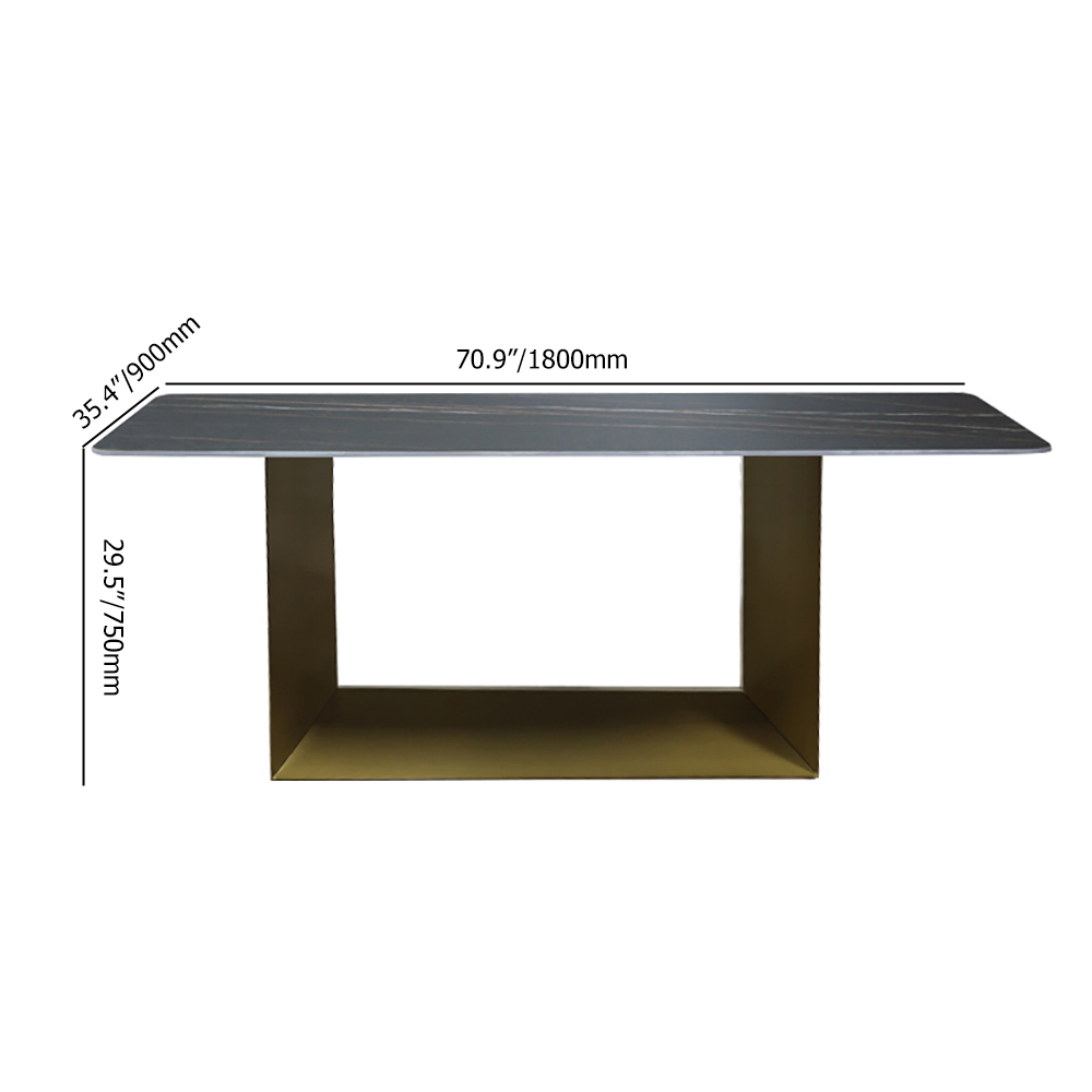 Modern Rectangle 71" Stone Dining Table in Antique Brass