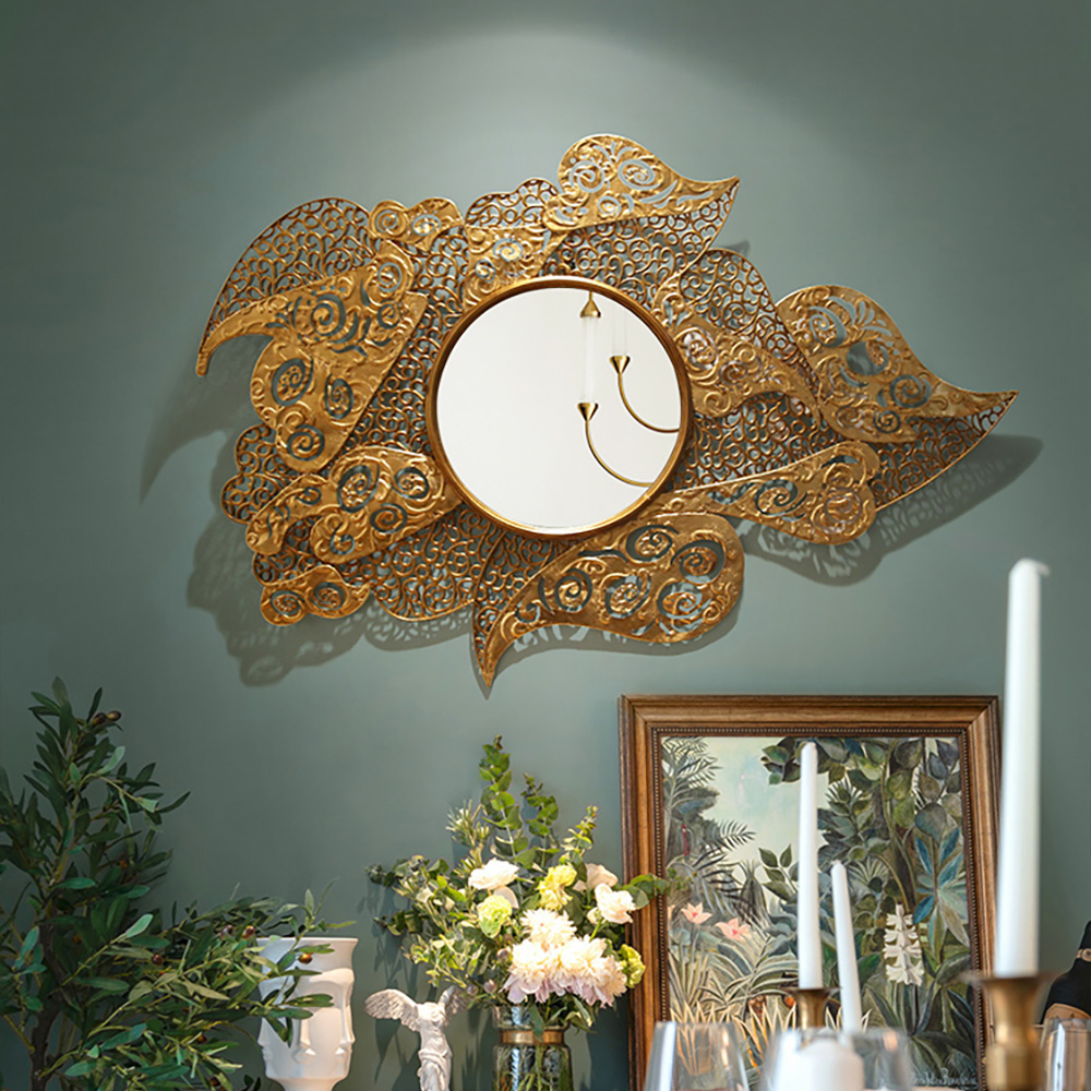 

Vintage 3D Gold Hollow-out Leaves Overlapping Wall Mirror Home Art