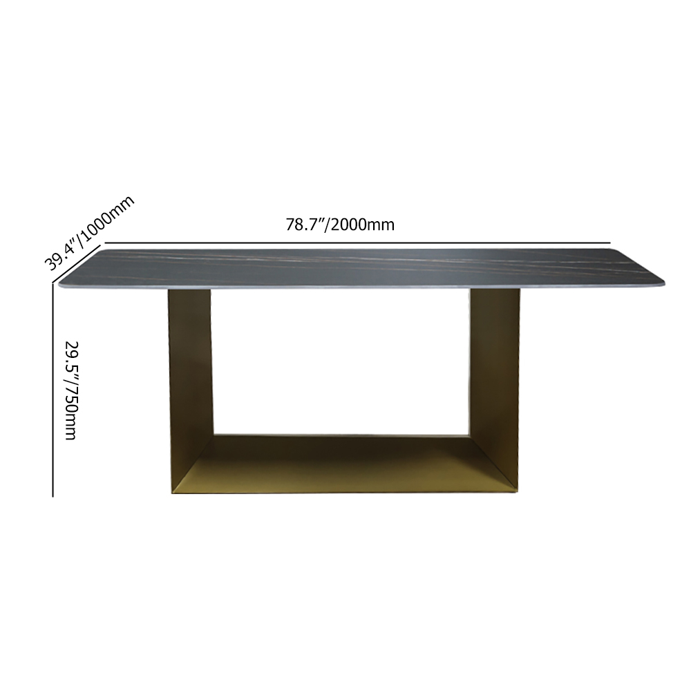 79" Modern Rectangle Stone Dining Table in Antique Brass