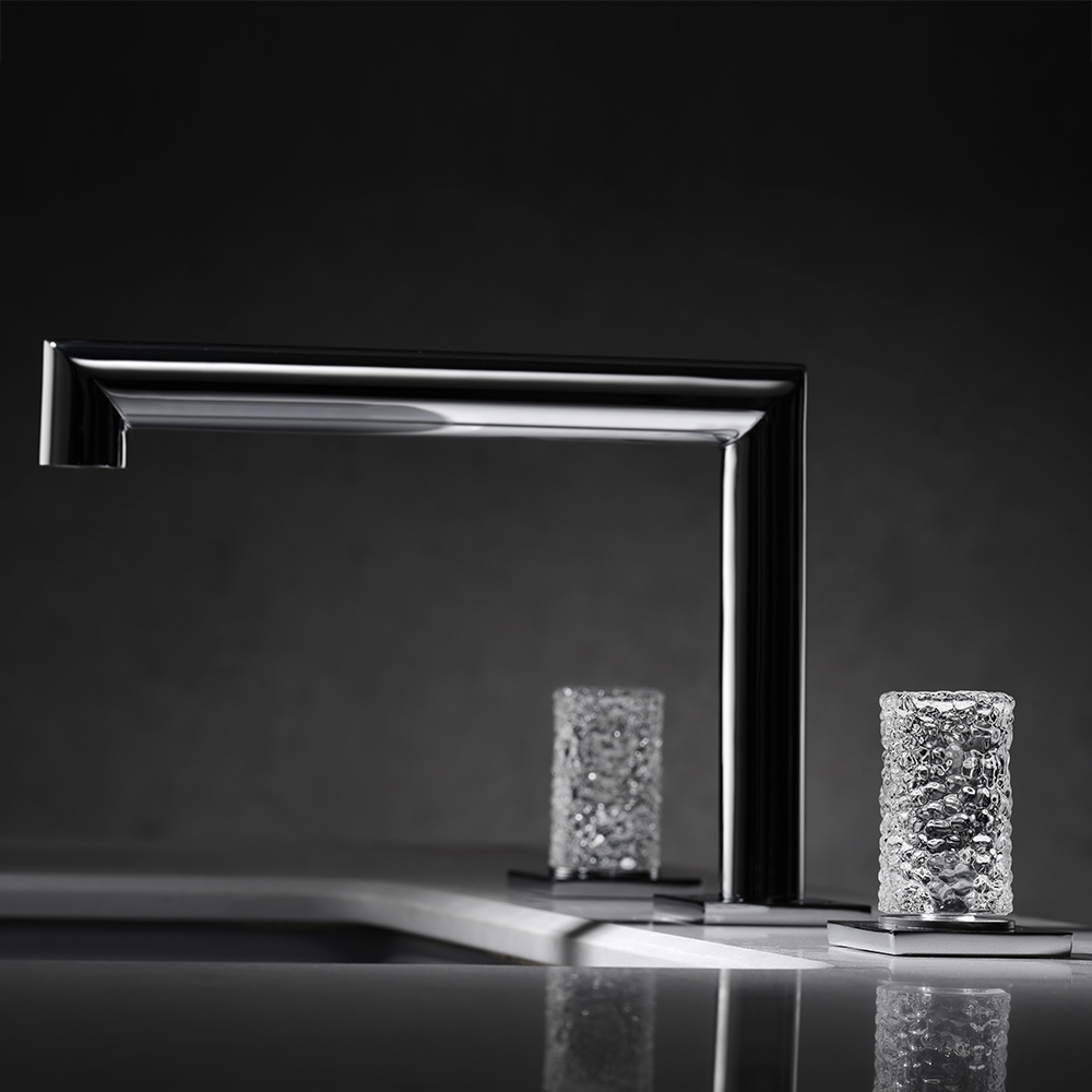 

Widespread Bathroom Sink Faucet Double Knobs Solid Brass in Chrome & Clear Crystal