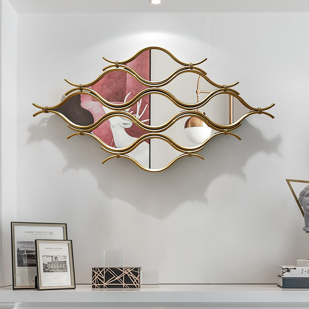 Modern Irregular Geometric Gold Metal Abstract Wall Mirror