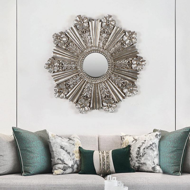 

Modern Silver Resin 10 Blooming Flowers Wall Mirror Wall Hanging Art