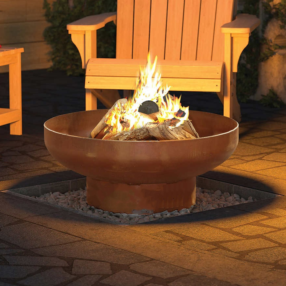 24" Outdoor Backyard Fire Pit Corten Steel Wood Burning Fire Bowl