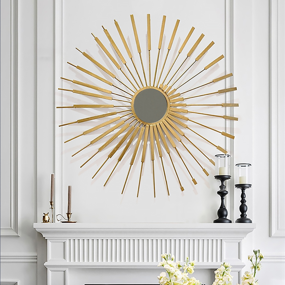 

Luxury Round Gold Sunburst Metal Wall Mirror Home Art
