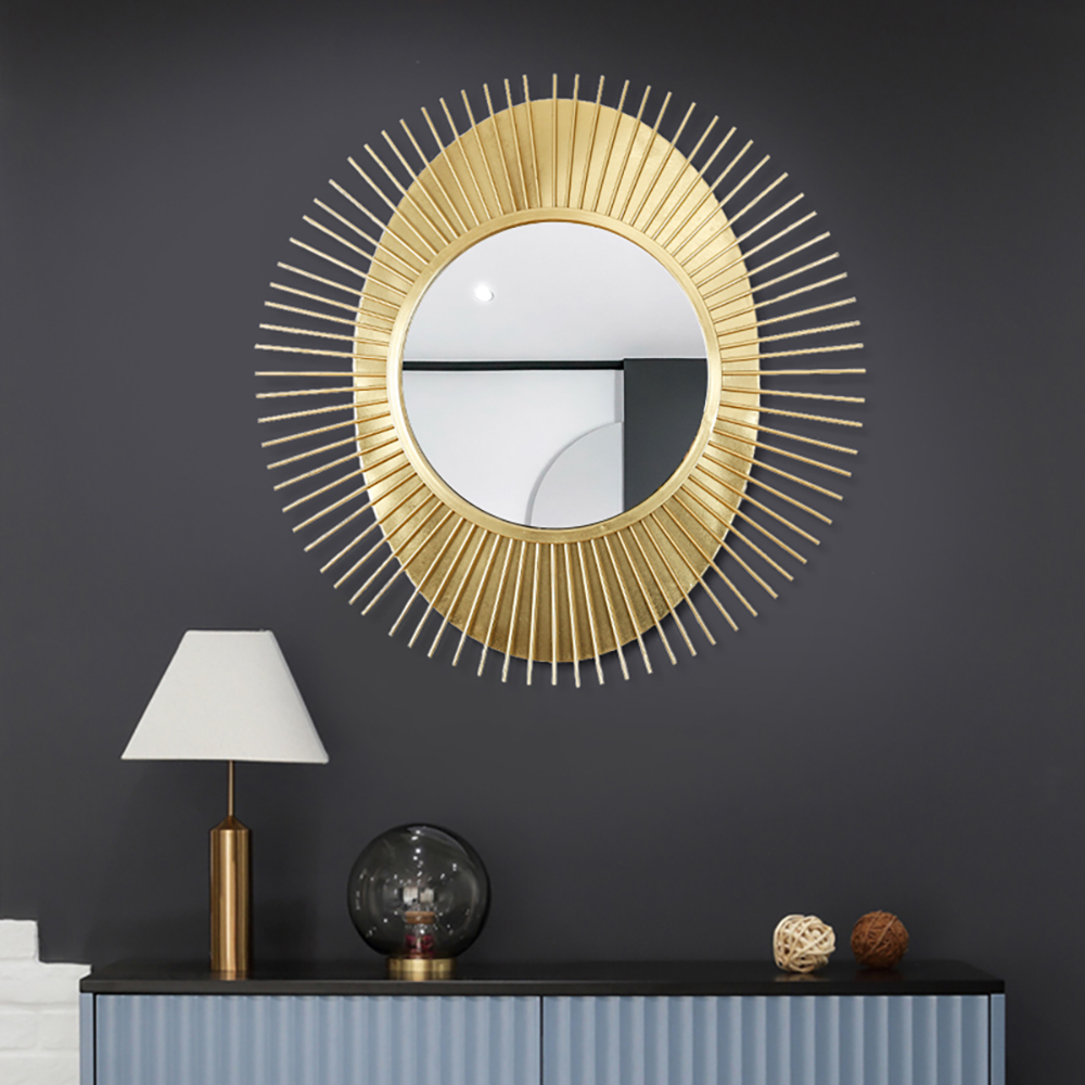 Image of Luxury Creative Sunburst Gold Metal Wall Mirror Home Decor