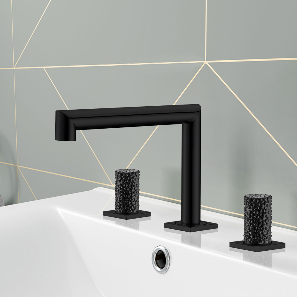 

Widespread Bathroom Sink Faucet Double Knobs Solid Brass in Matte Black & Black Crystal