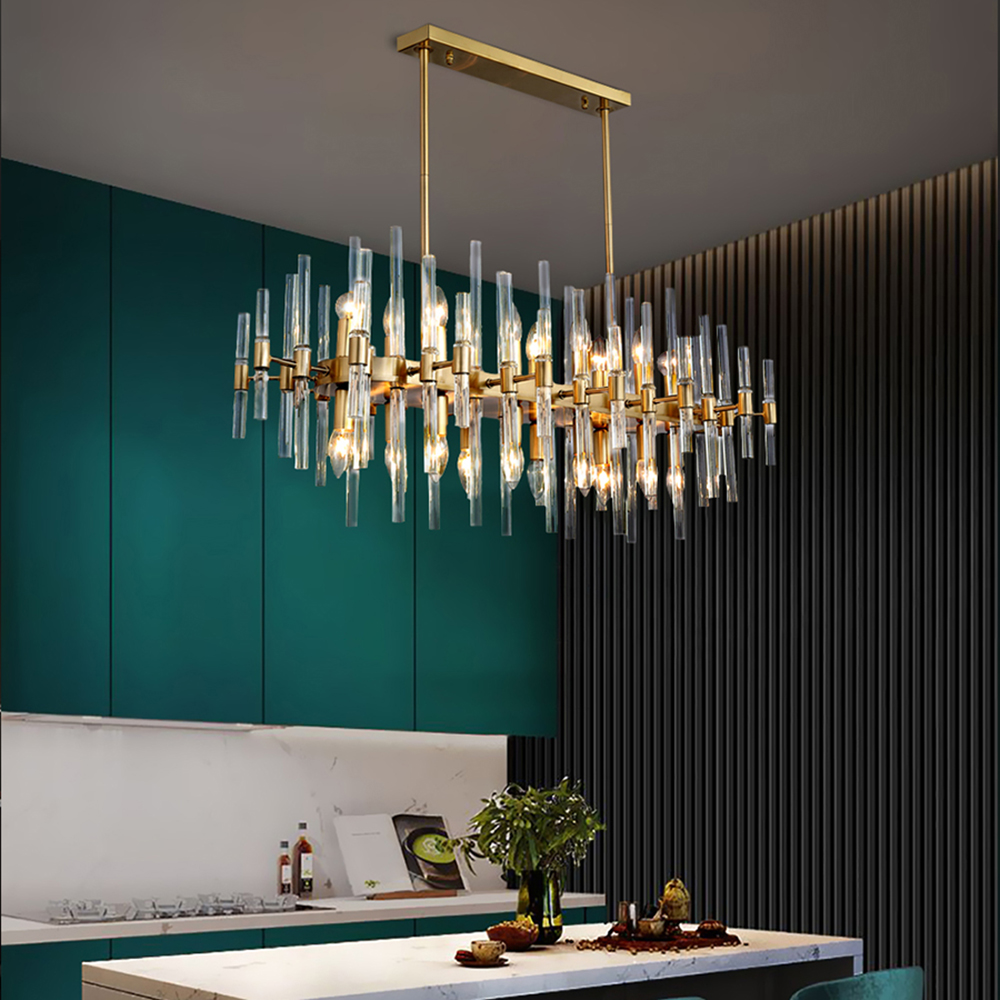 

Contemporary Glass Living Room Chandelier in Brass