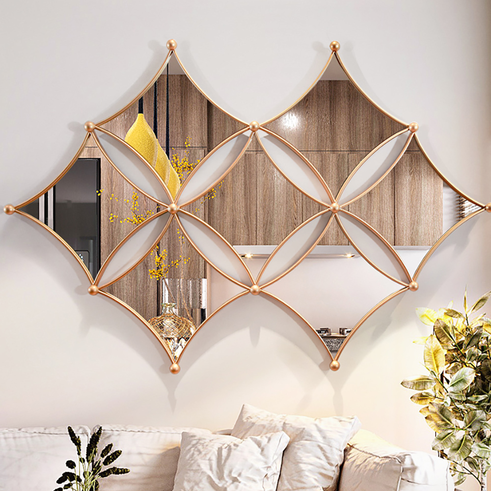 Image of Luxury Gold Metal Wall Mirror Geometric Rhombus Home Decor