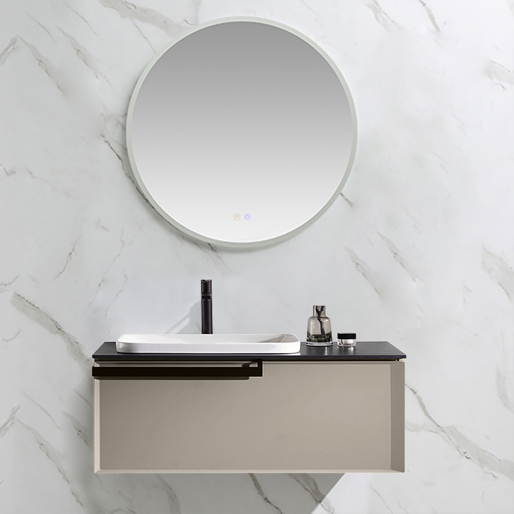 

39.4" Beige Minimalism Wall-mounted Bathroom Vanity with Ceramic Sink & Storage