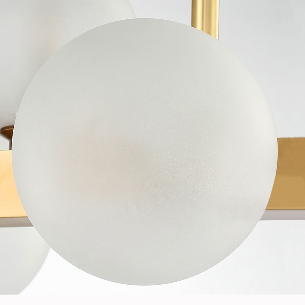White Globe Shade 9-Light Linear Island Light in Gold