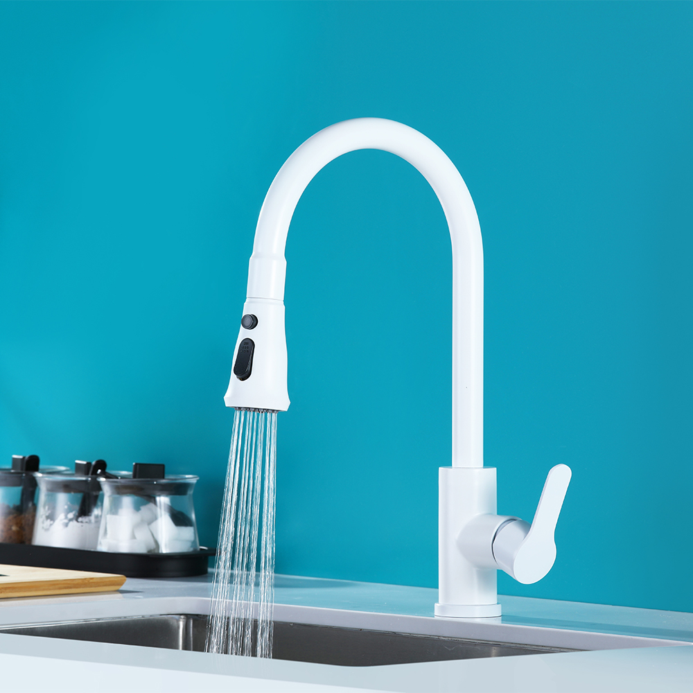 LIWEIKE White Kitchen Faucet With Pull Out Sprayer - Kenya