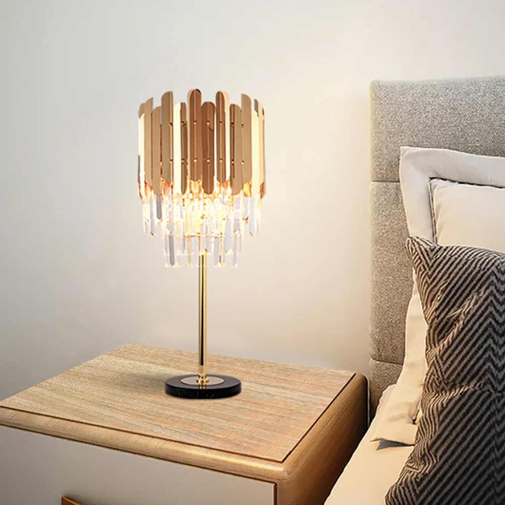 

Postmodern Clear Crystal Bars Table Lamp with Marble Base Bedside Lamp