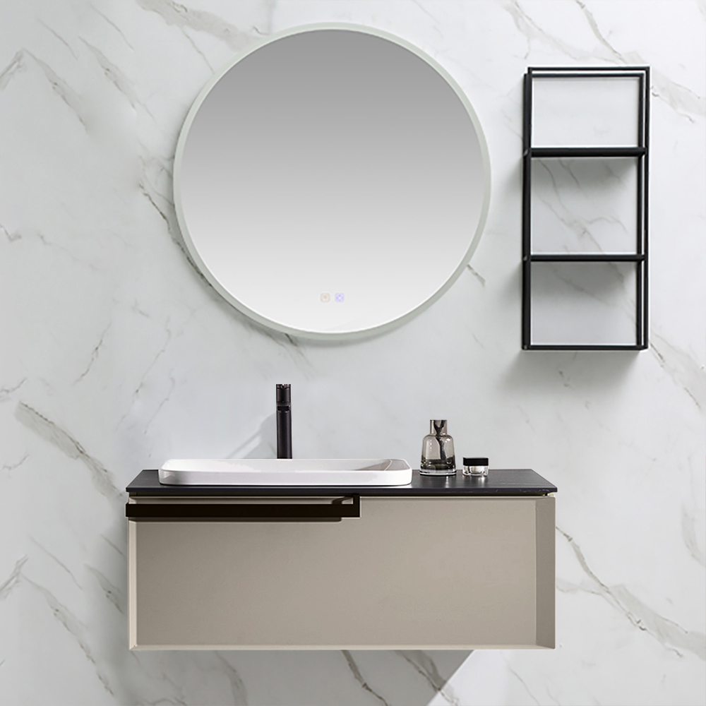 1000mm Beige Minimalism Wall-mounted Bathroom Vanity with Ceramic Basin ...