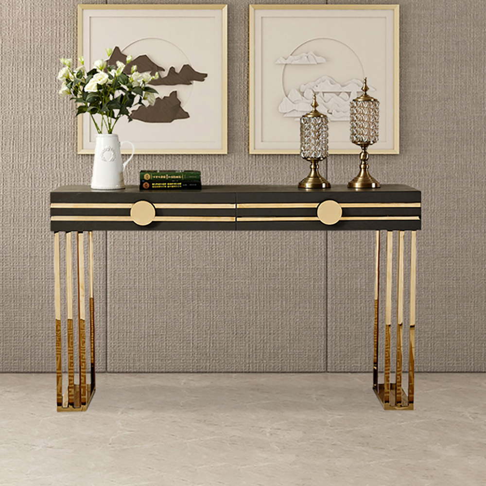 

Modern Console Table with Storage Wood Top & Metal Frame
