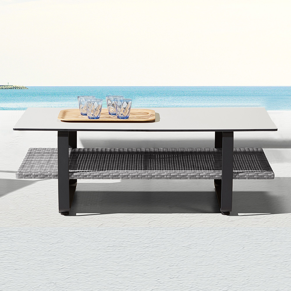 

Rectangle Double Layer Outdoor Coffee Table with HPL-Top Aluminum Frame