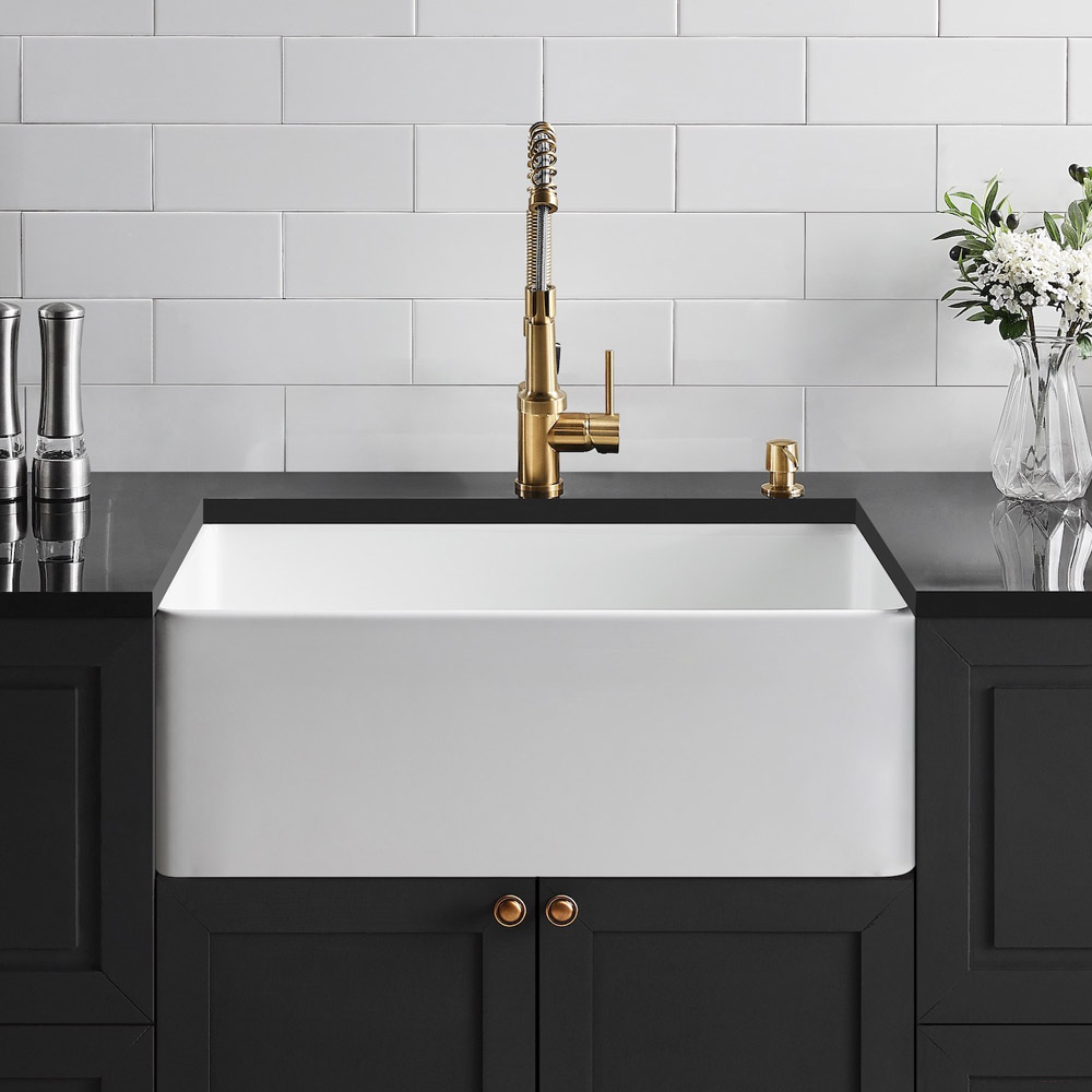 36'' Fireclay Kitchen Rectangular Drop-In Sink in Glossy White
