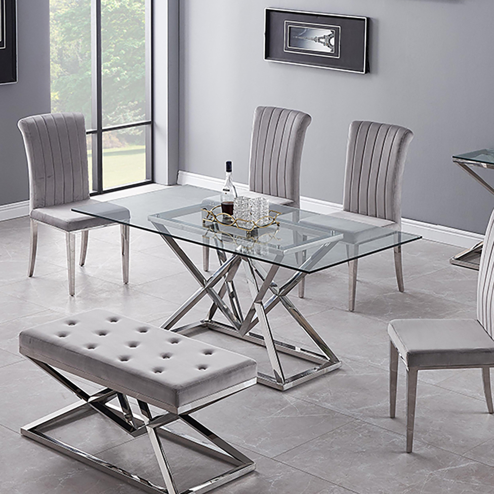 71" Minimalist Tempered Glass Top Rectangle Dining Table