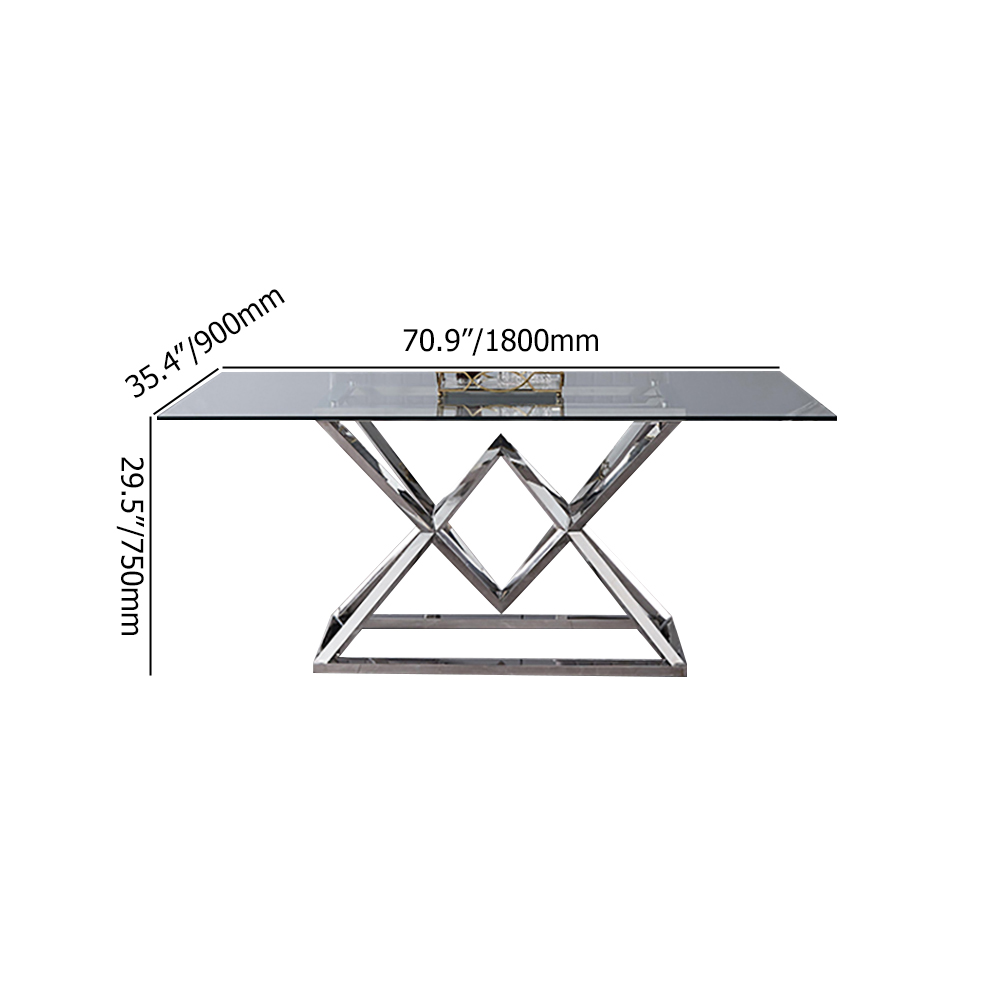 71" Minimalist Tempered Glass Top Rectangle Dining Table