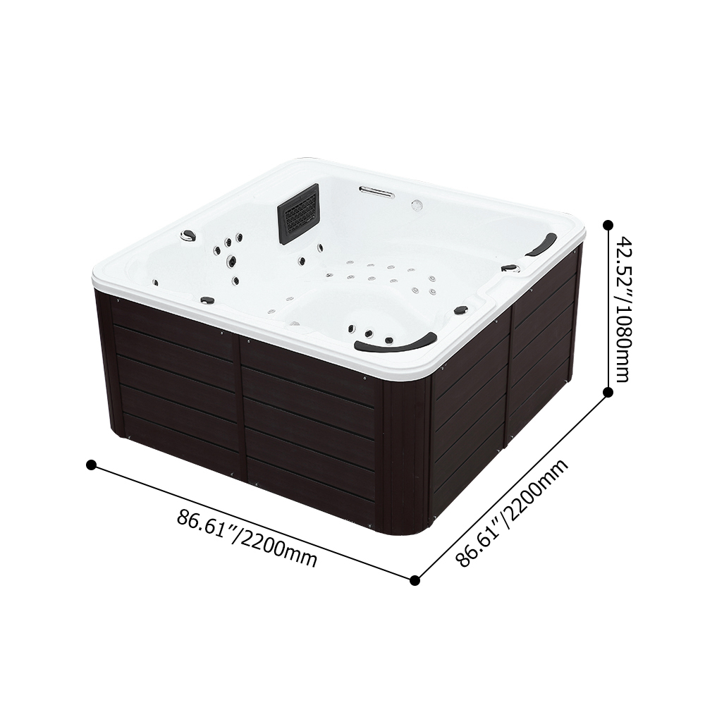 87" 88-Jet 6-Person Acrylic Outdoor Spa Square Massage Tub with 5 Seats & 1 Lounger